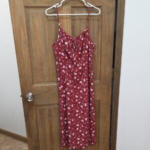 Allover Floral Print Ruched Bust Slit Hem Cami Dress